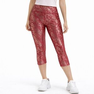 Fabletics Women’s Small Metallic Floral High-Waisted Capri Leggings Pink Gold